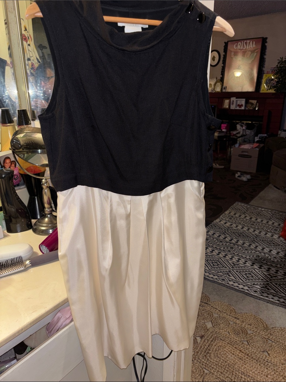 MaxMara Black and Cream Linen / Silk Dress